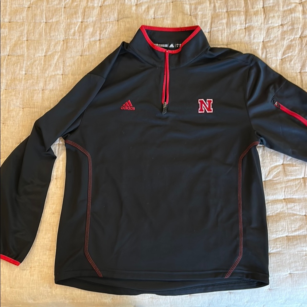 Vintage Nebraska Adidas Black and Red 1/4 Zip Up Sweater